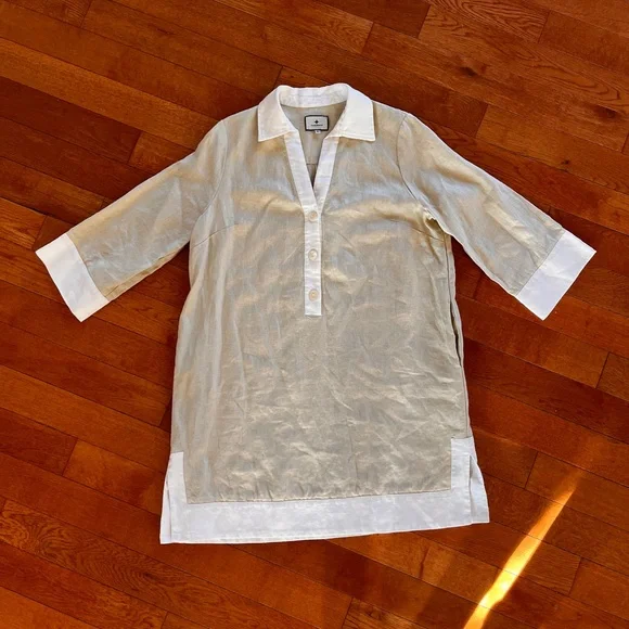 Tuckernuck 100% Linen mini collared dress in Natural Beige - Picture 7 of 10